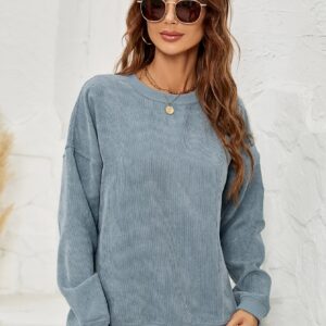 Women's Corduroy Round neck Solid Long Sleeve casual Sweatshirts Pullovers for Women