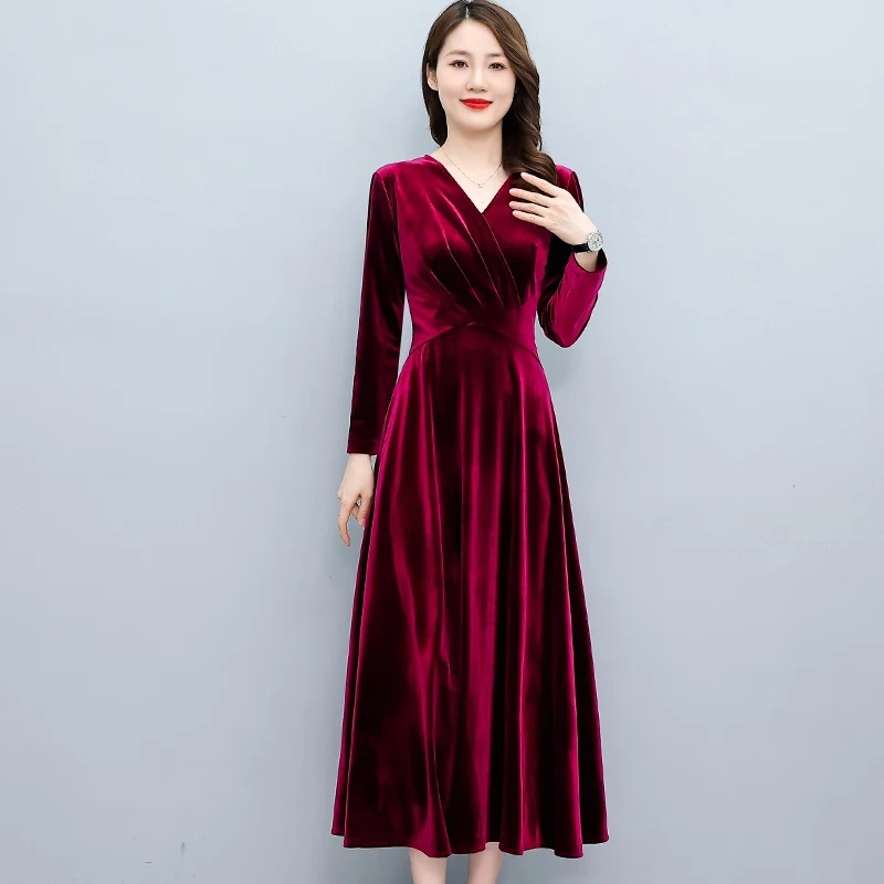Women’s 2024 Vintage Velvet Long Sleeve Bodycon Midi Dress | Elegant Winter Party Night Dress - Image 3