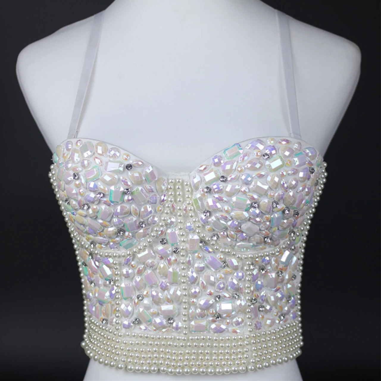 SXTHAENOO Rhinestone Pearl Corset Bra – Bridal Glam Cropped Camisole for Wedding & Party - Image 6