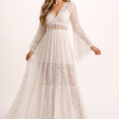 Women’s Boho Lace Maxi Dress – Beach Wedding and Event Dress