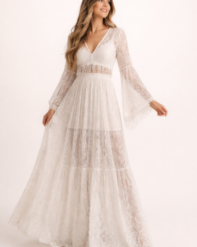 Women’s Boho Lace Maxi Dress – Beach Wedding and Event Dress