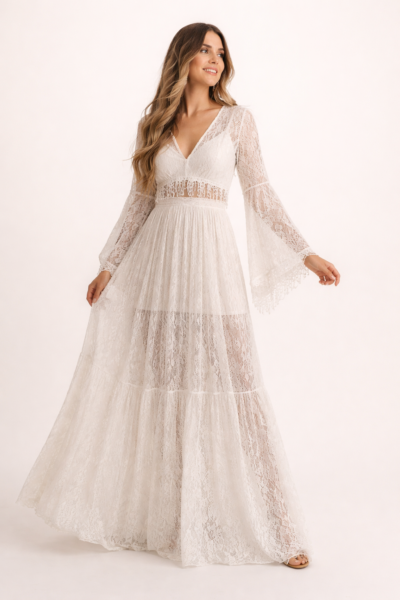 Women’s Boho Lace Maxi Dress – Beach Wedding and Event Dress