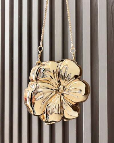 Fashionable Colorful Women's Shoulder Bag Metallic Clutch Bag Flower Shape Mini Women Evening Party Cute Shiny Purse Gold Silver