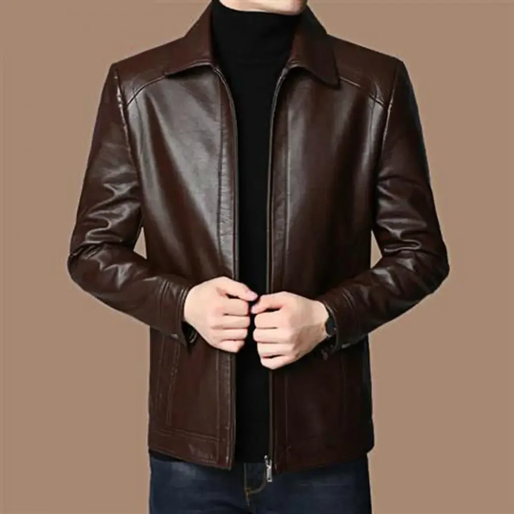 Stylish Protective for Cool Autumn Winter Thick Warm Windproof Men's Faux Leather Motorcycle Jackets Motorcycle Men Fall Jacket