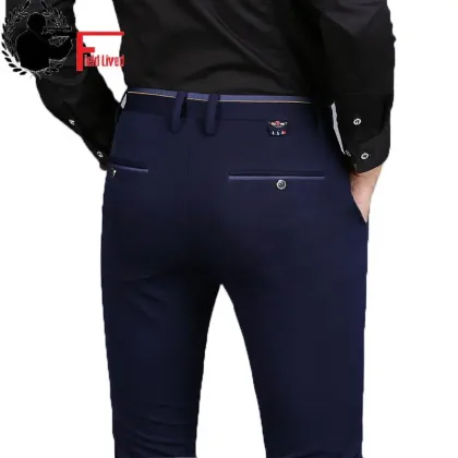 2024 Spring Non-Iron Dress Men Classic Pants Fashion Business Chino Pant Male Stretch Slim Fit Elastic Long Casual Black Trouser