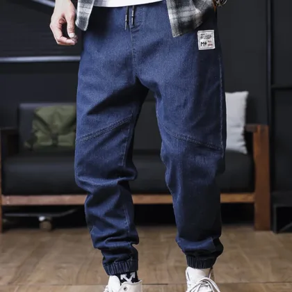 Plus Size Jeans Men Loose Joggers Streetwear Harem Jeans Cargo Pants Ankle-Length Denim Trousers