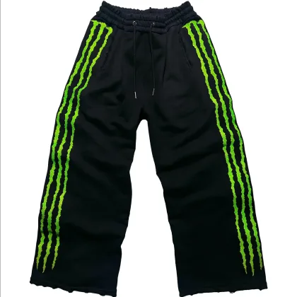 Claw Triple Stripe Fluorescence Sweatpants Y2K Streetwear Hip Hop Personality Glow Casual Pants Cotton Drawstring Joggers