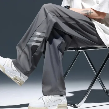 2025 New Side Stripe Casual Pants Men Summer Thin Breathable Joggers Men Streetwear Harbor Style High-grade Sport Wide-leg Pants