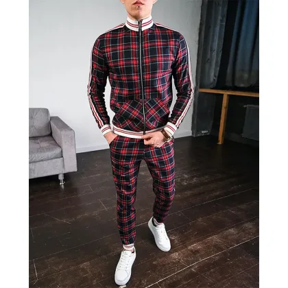Mens Tracksuits Colorful Plaid Casual Zipper Hoodie Set 3D Print Set New Autumn Male Sweatshirt Clothes For Men