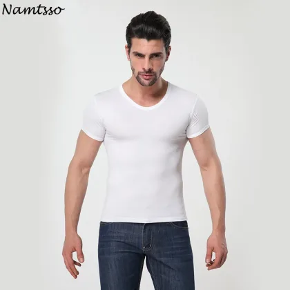Men's MODAL Solid color underwear clothing close-fitting short sleeve Relax breathable strench O neck undershirts