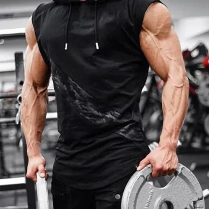 Men's leisure sports vest fitness show muscle men's sports leisure running training clothes sleeveless hooded vest outdoor stree