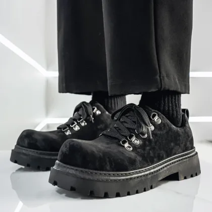 Autumn Men Platform Shoes Suede Leather Work Shoes Male Lace-up High Quality Derby Shoes Casual British Outdoor Business Oxford