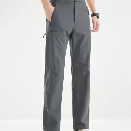 Men's Quick Dry Casual Pants with 4 Zip Pockets Outdoor Stretched Nylon Lightweight Golf Pants Slim Fit Walking Cargo Trousers