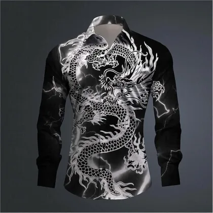 Hawaii Men's 3D Printed Dragon Print Roll-down Button-down Shirt Outdoor Street Long Sleeve Clothing Fashion Casual Beach Style