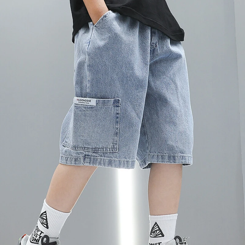 Children Jeans Boys Girls Cotton Shorts Splice Stretch Denim shorts Korean Teenage Trousers Wear Kids Clothing DenimRipped