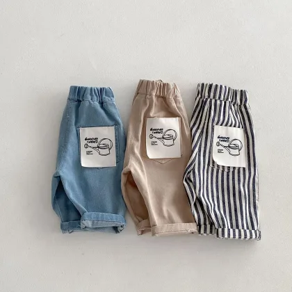 1-5Y Kid's Jeans New 2024 Autumn Solid Color Denim Pants Loose Style Boys Trousers Mid Waist Kid's Outdoor Pants