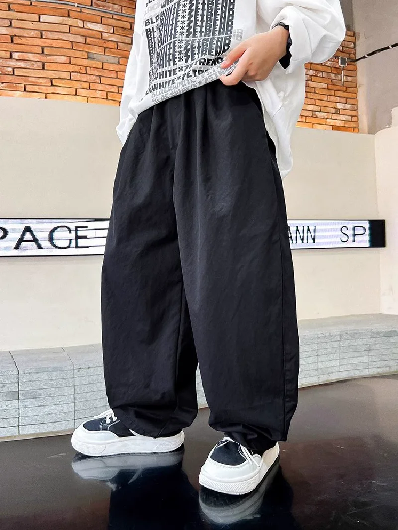 Boys Work Pants Spring Kids Thin Straight Trousers Autumn Fashion Wide-leg Pants Teen Casual Loose Simple Sweatpants 5-14 Years