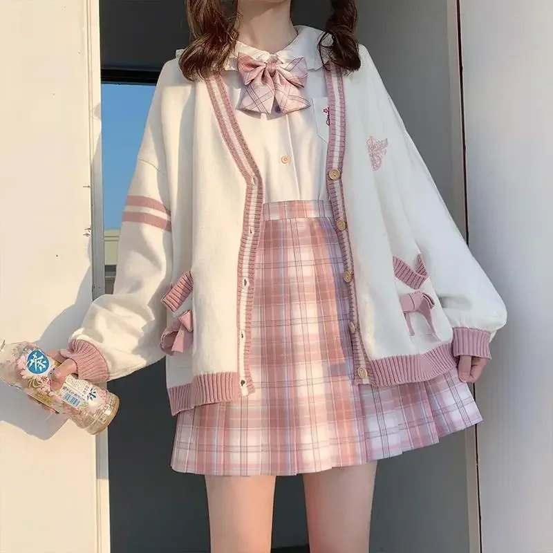 2025 Autumn Winter Women Sweater Loose Japanese Style Sweet Knitted Cardigan Embroidery Oversize Harajuku Female Cardigans Cute