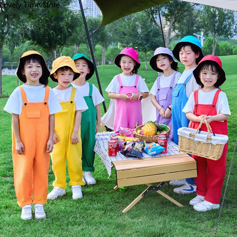 Kids Hip Hop Solid Overalls Girls Dungaree Children Candy Color Jumpsuit Romper Boys Streetwear Colorful Trousers School Uniform