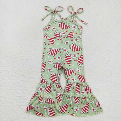 Wholesale Toddler Children Floral Green One-piece Kids Pants Infant Overalls Romper Baby Girls Christmas Cake Trees Jumpsuit