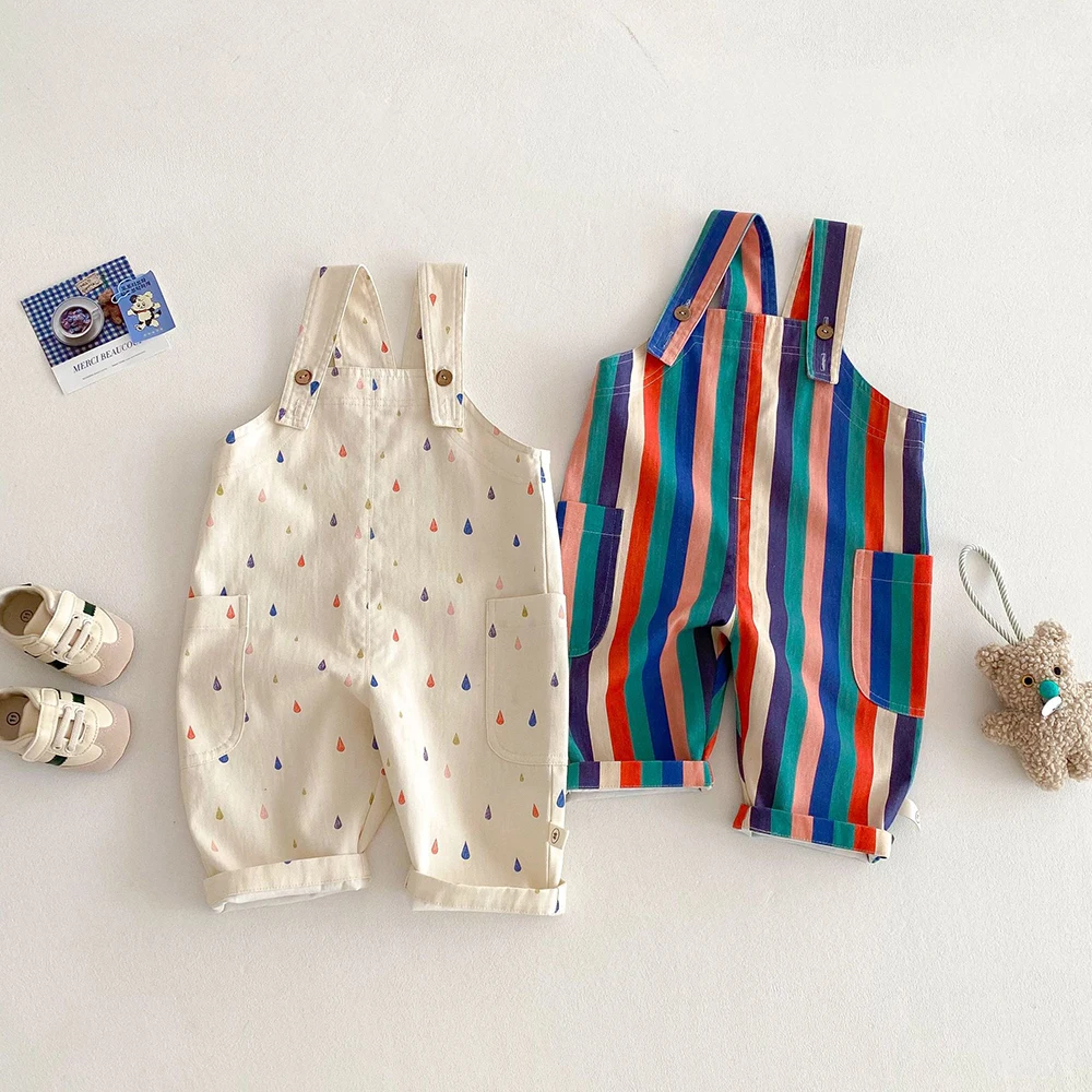 Unisex Spring New Kids Clothes Fashion Overalls Polk Dot Jumpsuits Striped Overalls Children Play Suit