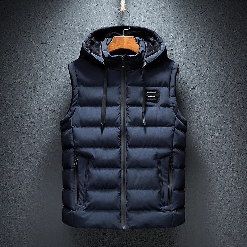 Vest Male Hooded Casual Loose Vest Jacket Mens New Autumn Warm Sleeveless Jacket Male Winter Casual Waistcoat Men Vest Plus Size