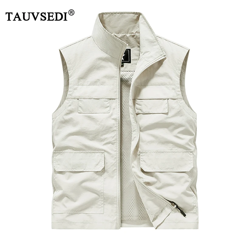 Summer Men Outdoor Cargo Breathable Sleeveless Vests Mens Fish Sport Multi Pocket Vests Coat Man Loose Casual Cardigan Waistcoat