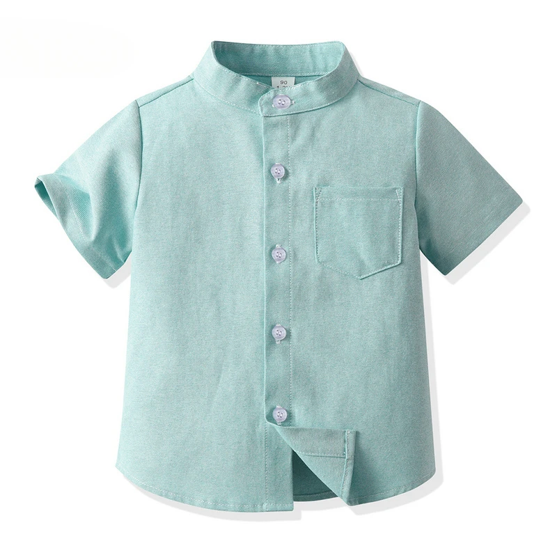 2024 New Children Boys Gentleman Shirts Kids Short Sleeve Casual Tops Infant Toddler Girls Blouse Formal Clothing Summer Clothes