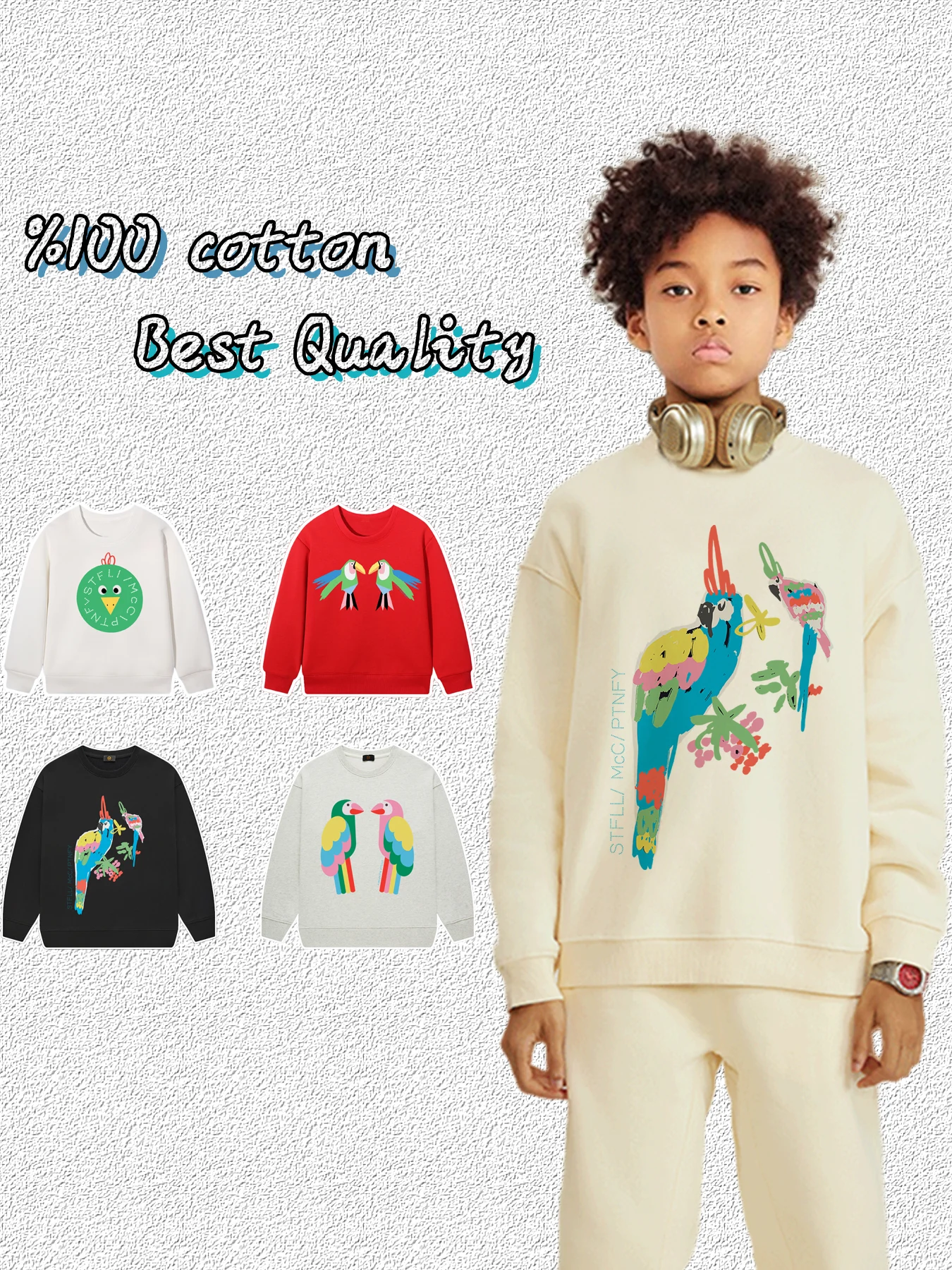 Fashion Kids Sweatshirt Parrot Print Boy Hoodies Autumn New Rainbow Bird Children's Pullover Street Casual Wear Teen Boy sweater