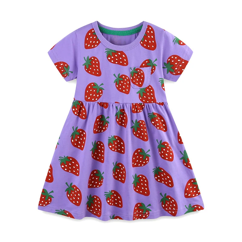 Jumping Meters 2-7T New Arrival Striped Birds Girls Dresses Summer Short Sleeve Animals Applique Fashion Children Clothes