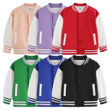 2025 Winter Boys Baseball Uniform Solid Color Girls Coat Children Clothes Casual Loose Long Sleeve Jackets Warm Kids Outer Wear
