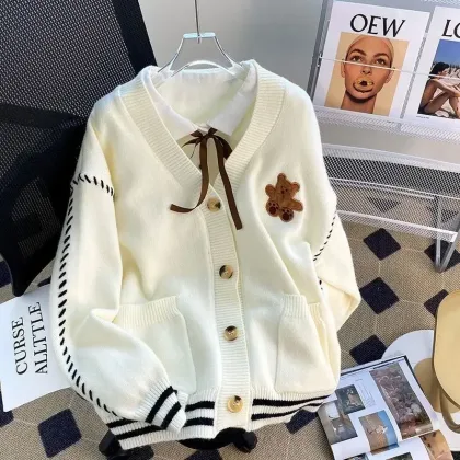 Little Bear Cardigan Jacket, Autumn and Winter New Style, Loose and Gentle, Women's Knitted Top, Outerwear Women's Clothing