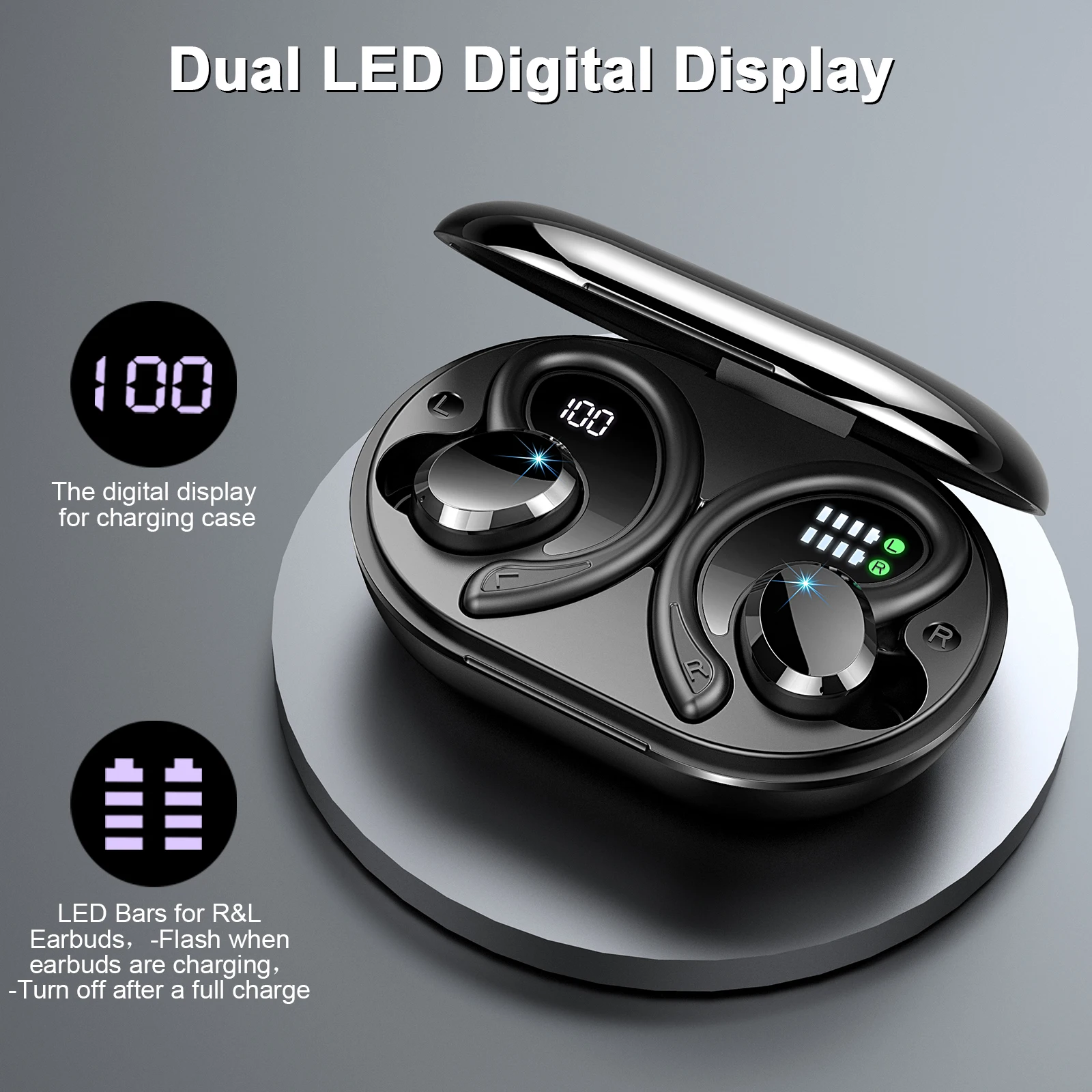 Wireless Earbuds, Bluetooth 5.3 On-Ear Headset, Noise Cancelling Mic, 48H Playtime Sports Headphones for Workout/Running.