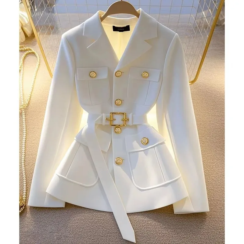 Women Blazer Coat New 2025 Autumn Long Sleeve Casual Single Breasted Elegant Office Waist Ladies Suit Jacket Lady Outerwear Tops