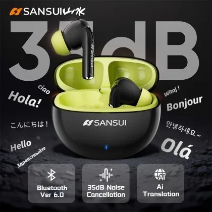 Sansui W59 Ai Translator Earbuds ANC Bluetooth 6.0 Earphones in-Ear -35dB Active Noise Canceling Headset with Transparency Mode