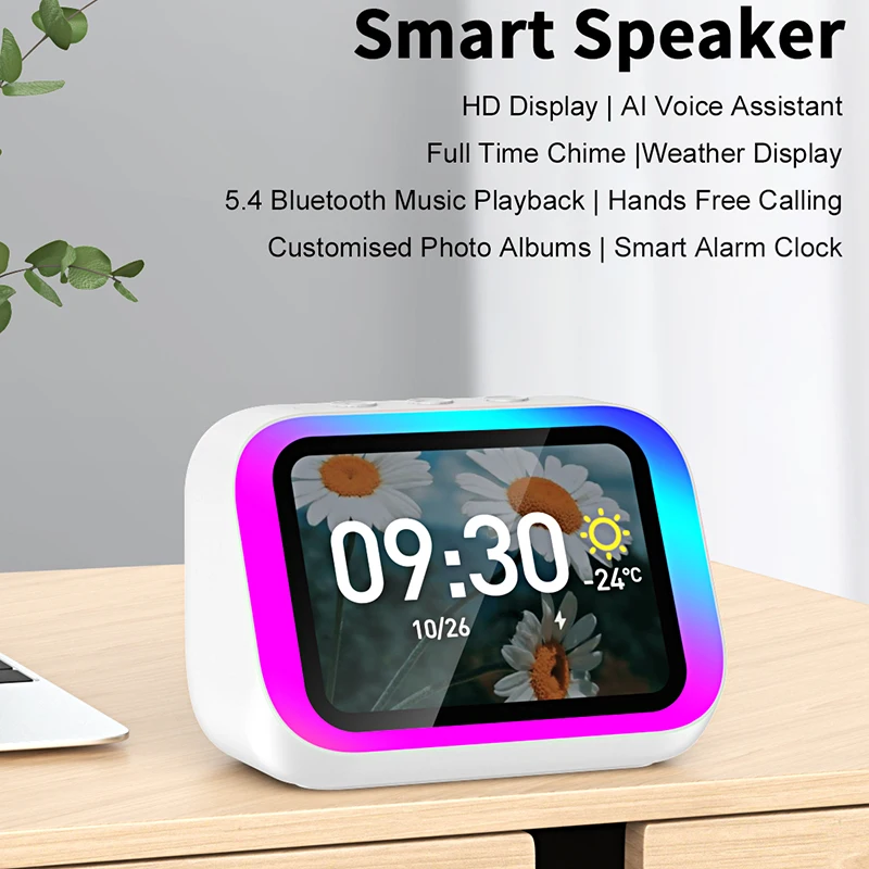 smart Alarm Clock With Bluetooth Speaker & Color Display - App Controlled Weather, Night Light, Photo Frame, Sleep Stories