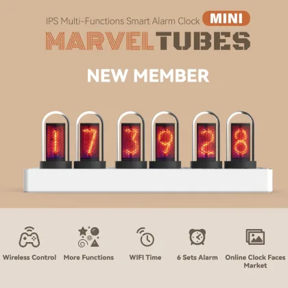 WIFI control 6-DIGIT MiniIPS color screen quasi-glow tube digital clock alarm phone wireless control table decoration table