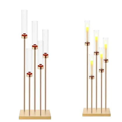 1pcs/lot Gold Floor Candelabra Centerpieces 42.5'' Tall Metal Candle Holders 5 Arms Candlestick With acrylic cover
