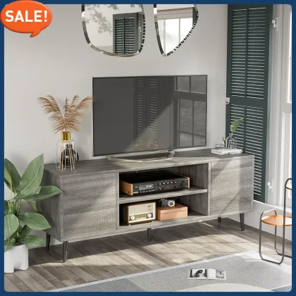 TV Stand for 65 Inch TV, Modern Entertainment Center with Storage Cabinet and Open Shelves