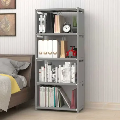 4-Tier Bookcase Grey Bookshelf Storage Rack Bedroom Book Shelf Organizer Bookcase Wall Shelf Book Rack Durable Display Stand