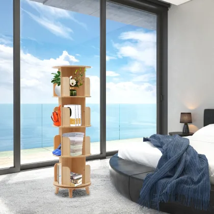 4-Tier Rotatable Bookshelf 360° Display Floor Standing Bookcase Storage Rack Multifunctional Bookshelf Organizer