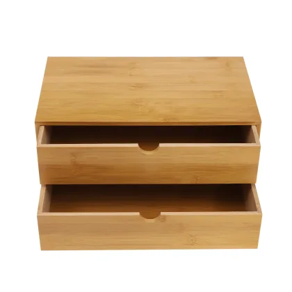 Mini 2 Drawer Box, Storage Box with Drawers, Bamboo Wooden Desk Drawer for Stamps, Notes, Paper Clips, Scissors, Tickets