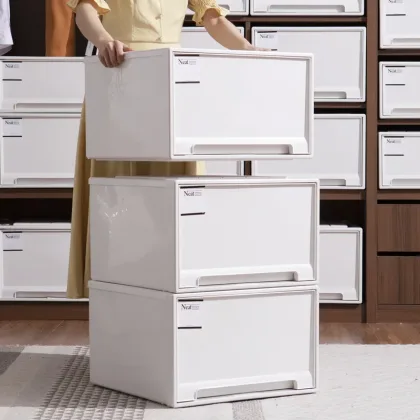 Wardrobe Storage Box Stackable Drawer Style Container Household Plastic Organizer Box High-capacity Bedside Storage Containers