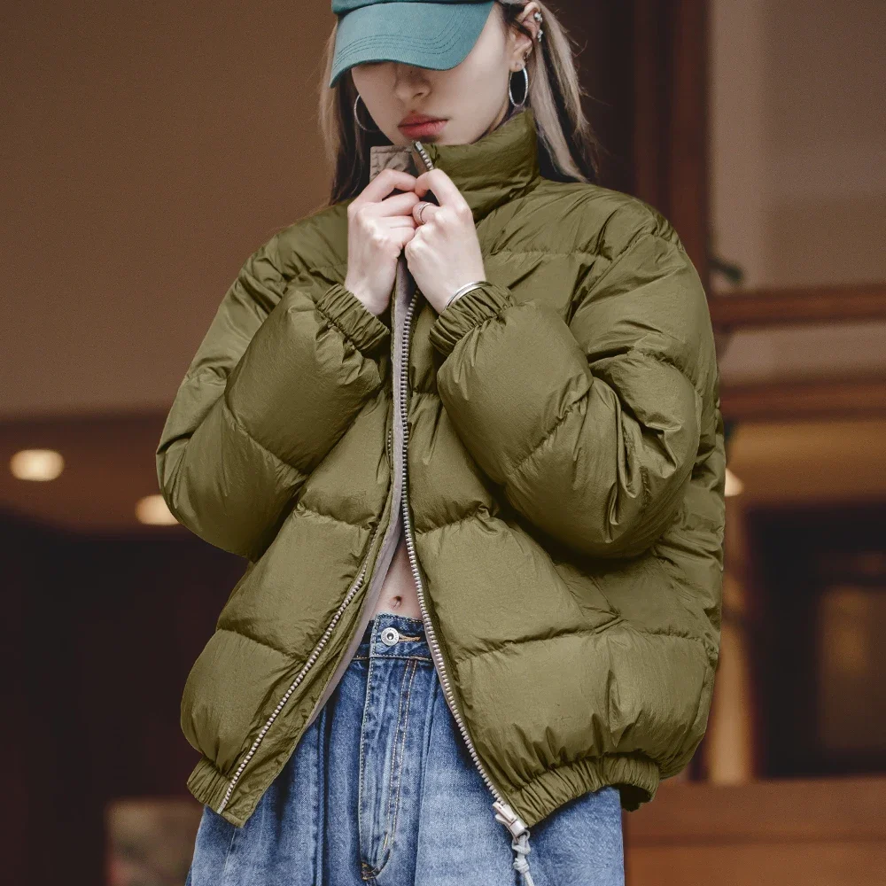 Maden Reversible Down Jacket for Women Winter Thick Warm White Duck Down Coat Unisex Solid Outerwear Thermal Jacket Loose Fit