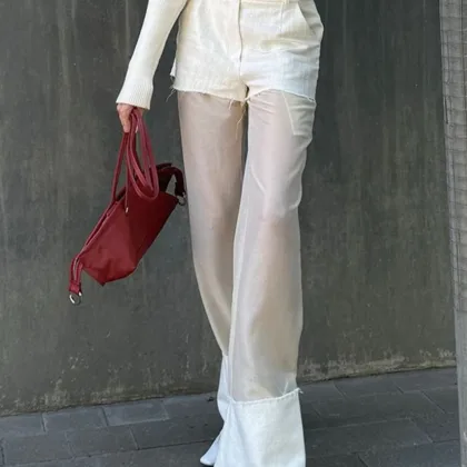 Clacive Fashion Loose White Cotton Women's Pants 2025 Elegant High Waist Wide Trousers Vintage Classic Patchwork Pants Female
