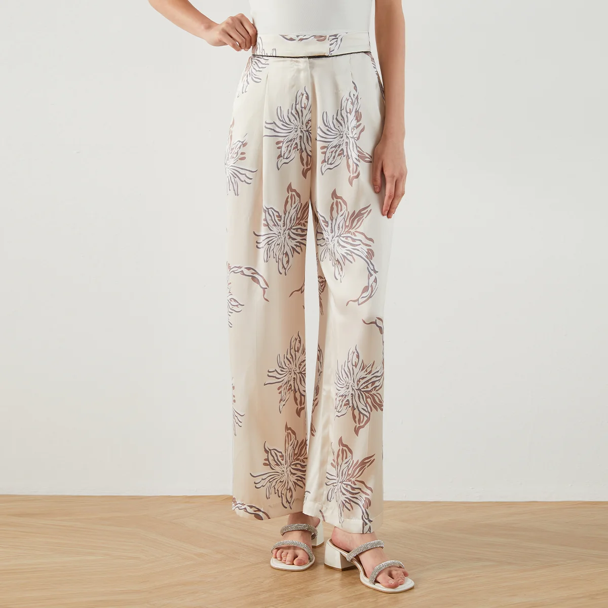 K1449W High Waist Wide Leg Pants Women Luxury Drawstring Casual Clothes Pants For Ladies Wide Leg Trousers For Women