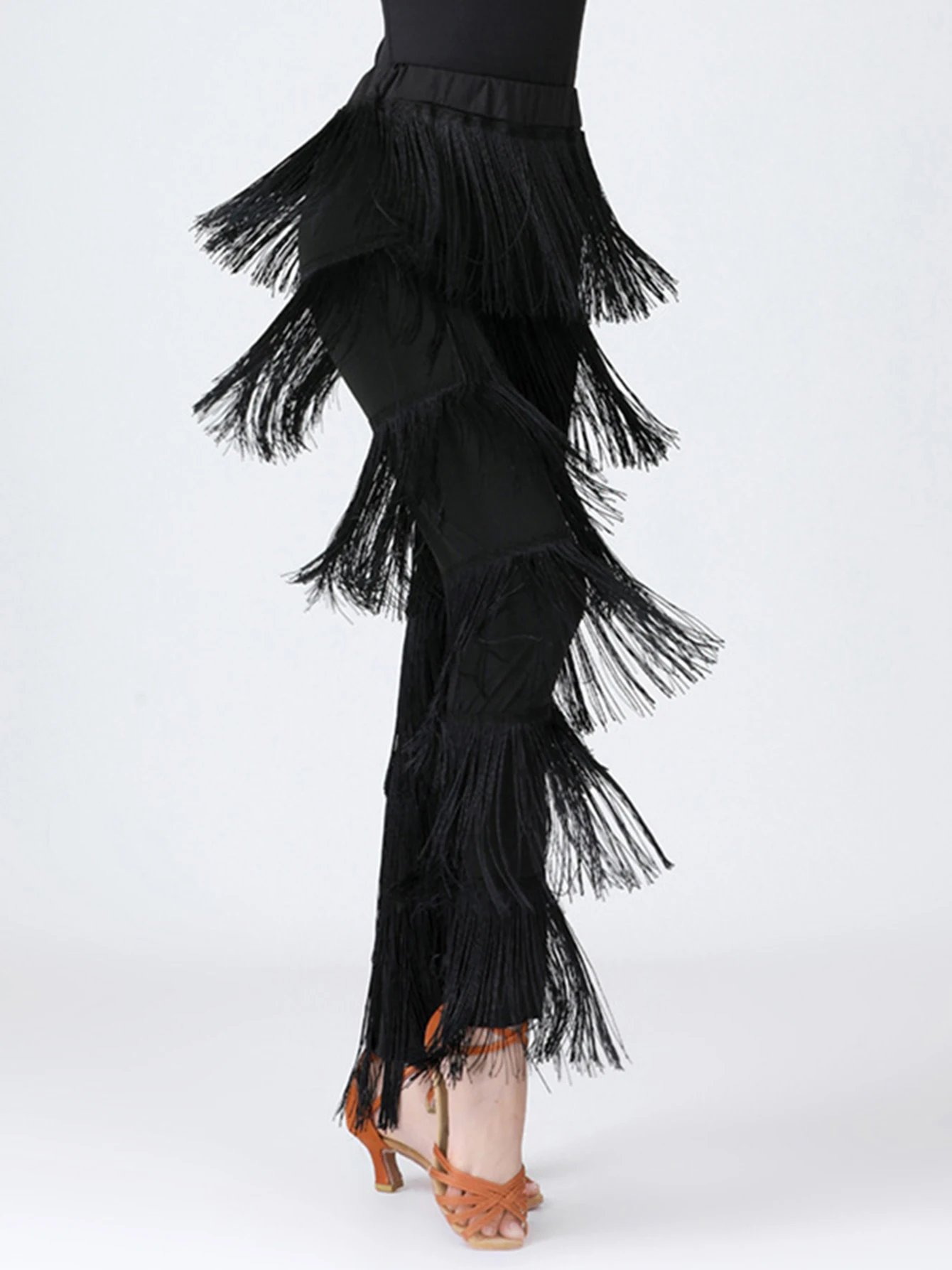 2024 Sexy New In Women Fringed Trousers Multi-layer Solid Color Dance Trousers Tassels Party Pants Female Clothes Plus Size