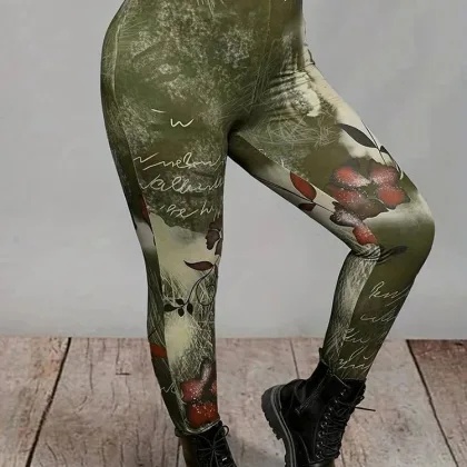 GIBSIE Plus Size Fashion High-Street Printed Leggings Women Sports Casual Slim High-waisted Skinny Pencil Leggings Female