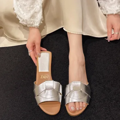 2024 Women's Slippers Open Toe Flat Women's Casual Slippers Women's Summer Shallow Sandals Brown Black