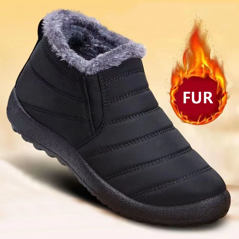 Boots Woman Snow Solid Women Booties Slip On Shoes Woman Soft Ankle Boots Waterproof Couple Fur Winter Boots Women Botas Mujer